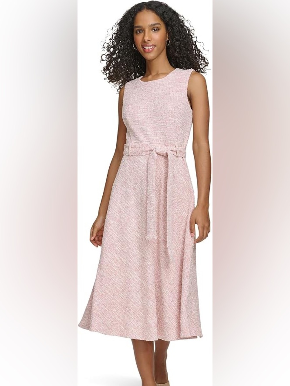 Calvin Klein Midi Tweed Sleeveless Pink Tie-Waist A-Line Dress - worn once! Sz 6